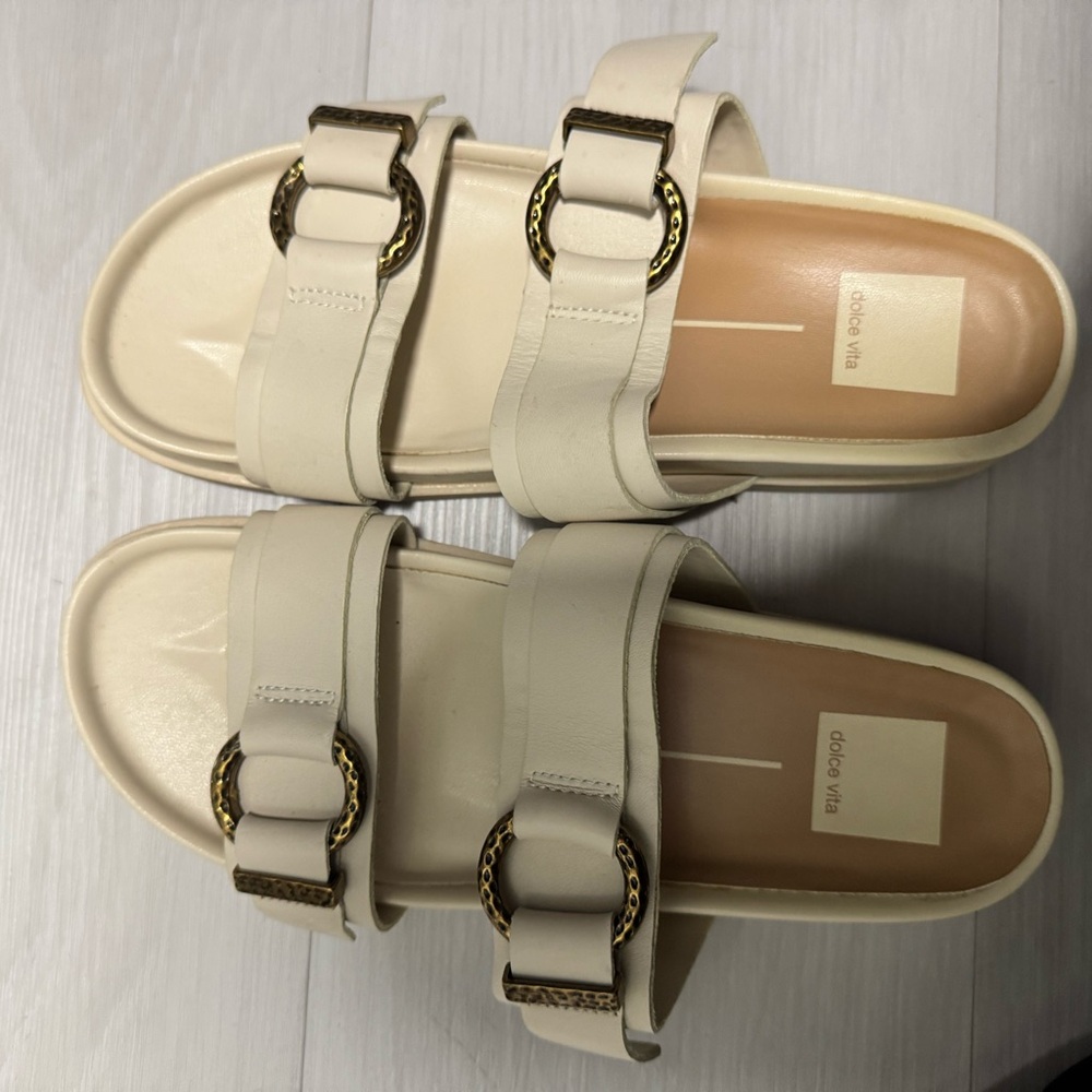 Dolce Vita Cream Sandals with Gold Accents